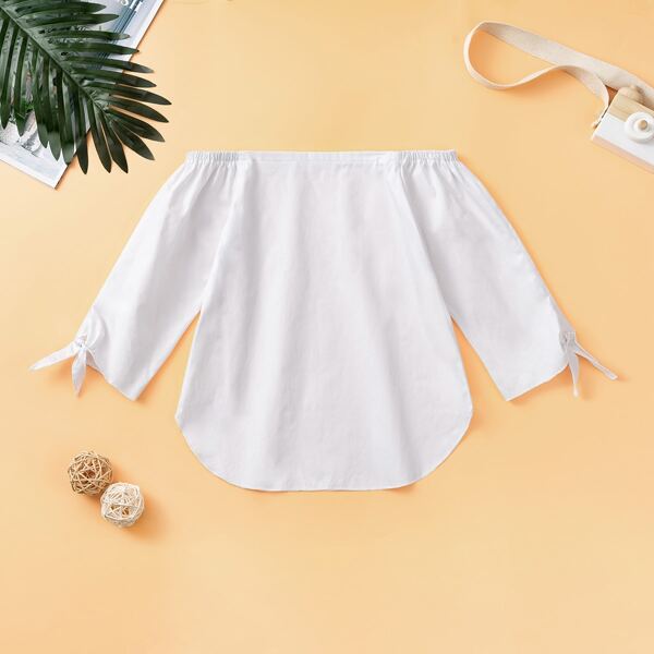 

Toddler Girls Off The Shoulder Knot Cuff Blouse, White