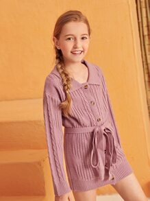 Áo len nữ Thắt lưng Nút phía trước màu trơn Giải trí - Màu tím - Xem 1