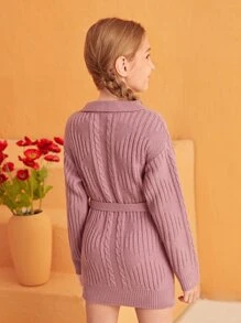 Áo len nữ Thắt lưng Nút phía trước màu trơn Giải trí - Màu tím - Xem 2