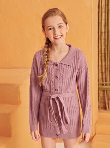 Áo len nữ Thắt lưng Nút phía trước màu trơn Giải trí - Màu tím - Xem 3