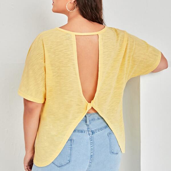 

Plus Solid Cut Out Back Tee, Yellow