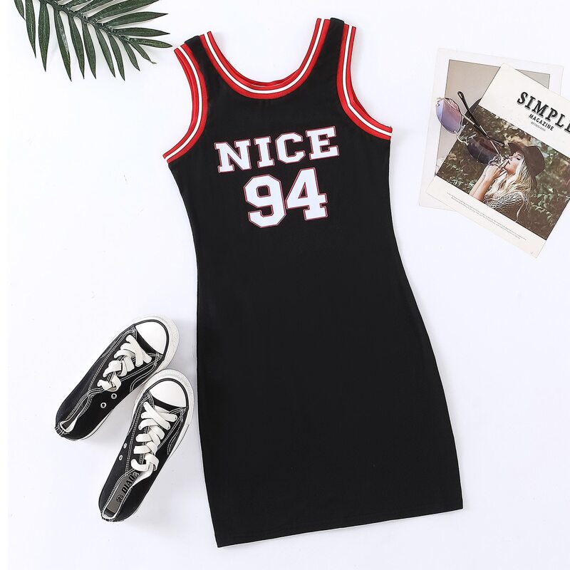 

Letter & Striped Bodycon Dress, Black