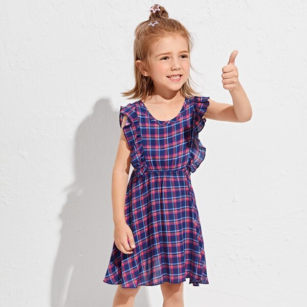 

Toddler Girls Plaid Ruffle Trim Smock Dress, Multicolor