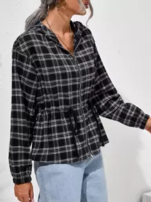 SHEIN Chamarra de cuadros con capucha con cremallera - Negro - Ver 5