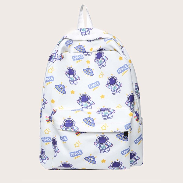

Cartoon Graphic School Bag, White