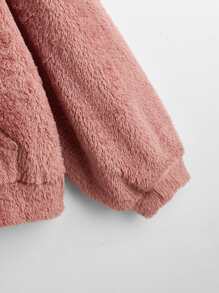 SHEIN EZwear Sudadera Plus Con Caída De Hombros Con Capucha De Cordón Bordado Y Con Letras De Osito - Color caoba - Ver 3