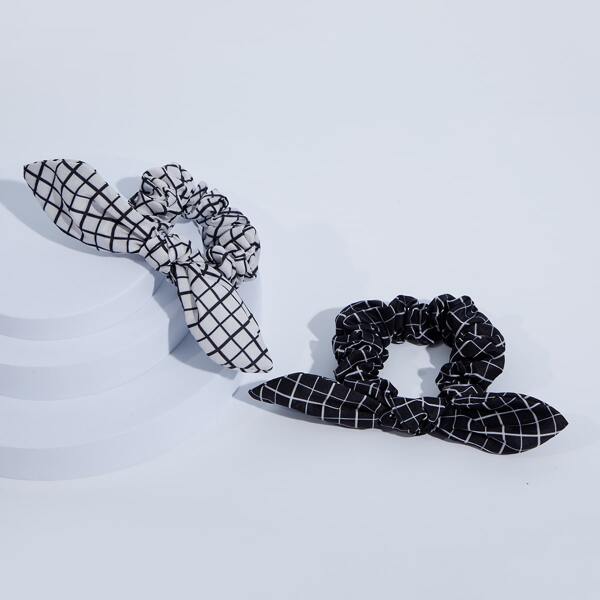 

2pcs Plaid Print Hair Tie, Multicolor