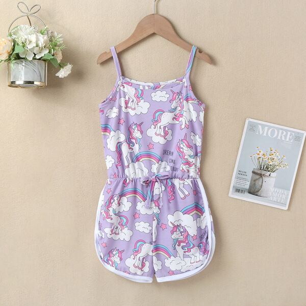 

Toddler Girls Unicorn And Slogan Graphic Cami Romper, Multicolor