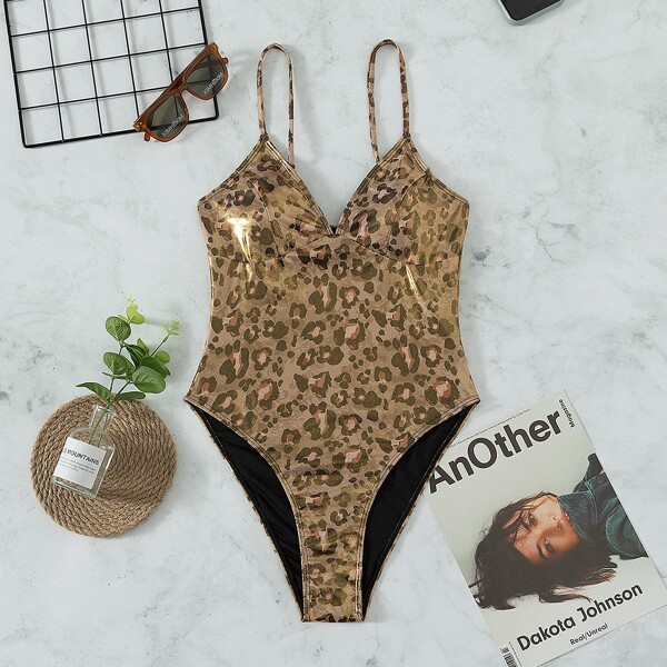 

Leopard Metallic One Piece Swimsuit, Multicolor