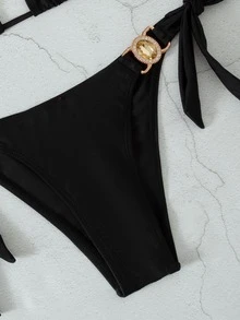 Bikini halter de triángulo con lazos laterales - Negro - Ver 5