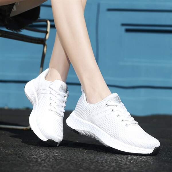 

Lace-up Front Knit Sneakers, White