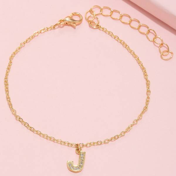 

Girls Zircon Letter Charm Bracelet, Gold