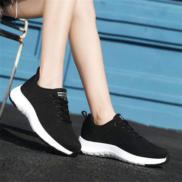 

Lace-up Front Knit Sneakers, Black and white