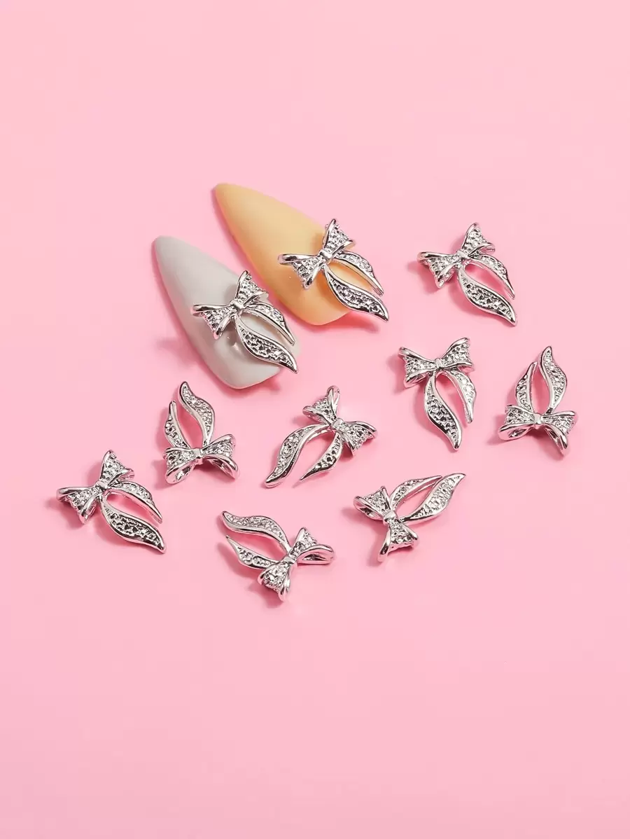 10 chiếc nơ trang trí móng tay nghệ thuật DIY Phụ kiện trang trí móng tay Đá quý trang trí móng tay - Bạc - Xem 1