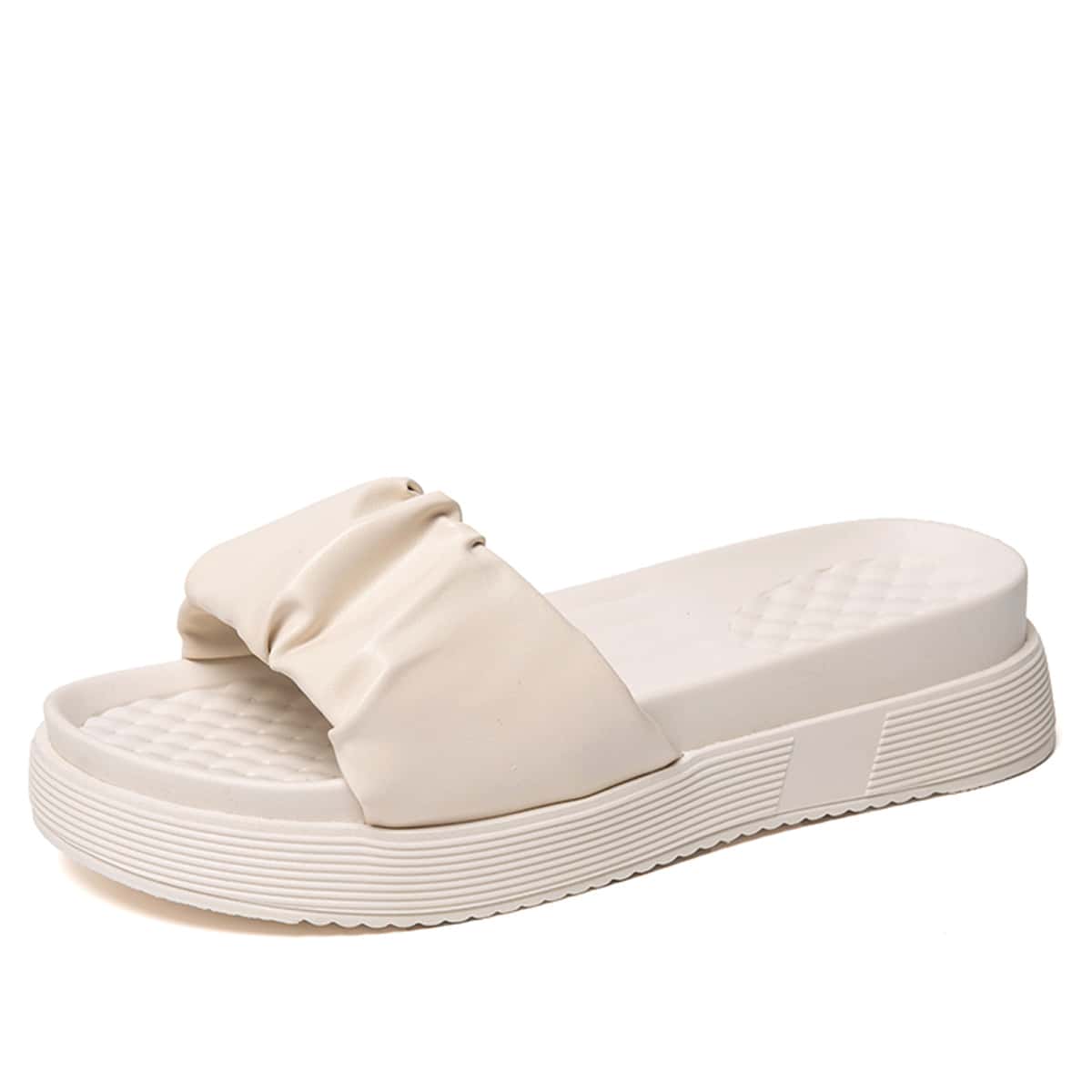 

Ruched Wear-resistant Flatform Mules, Beige