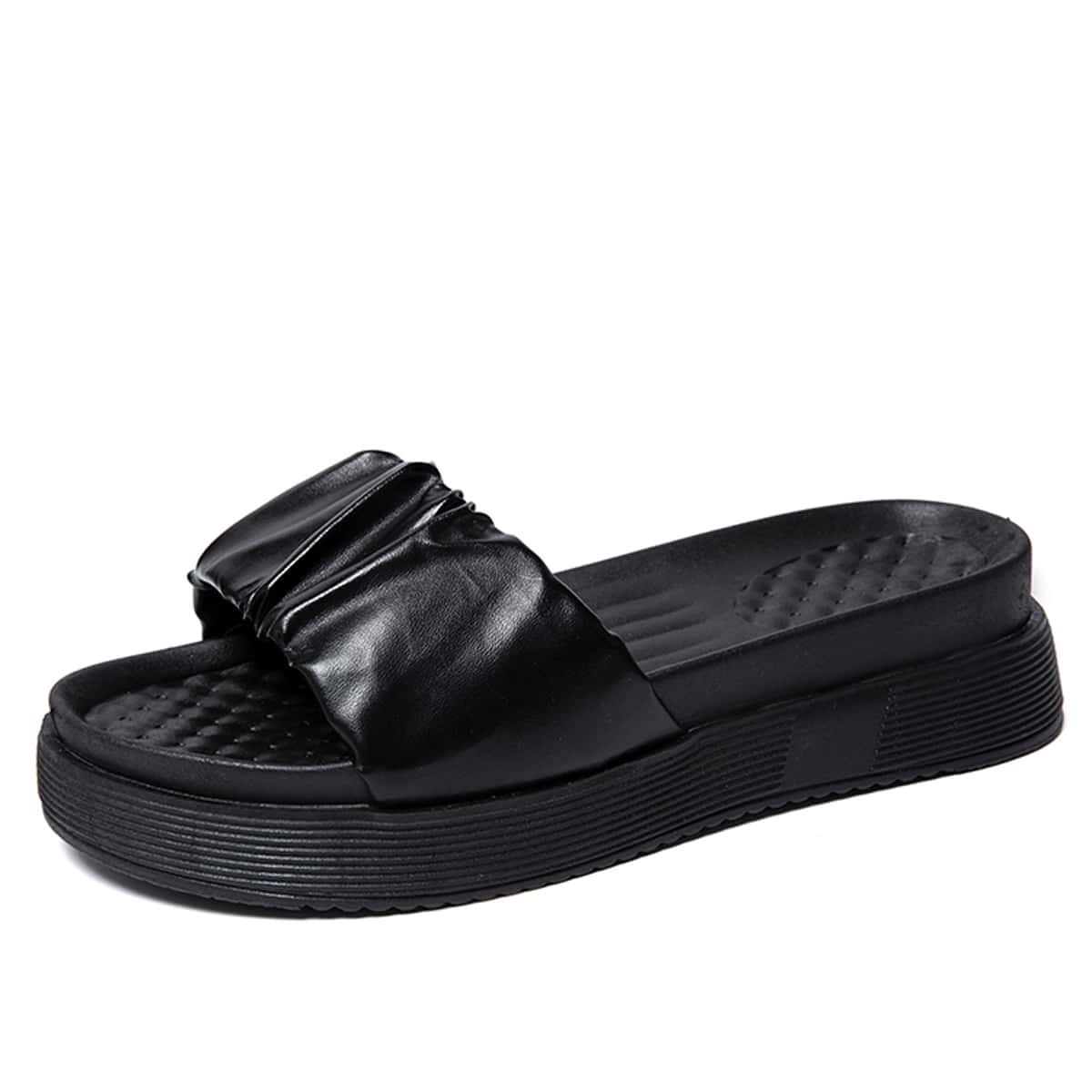 

Ruched Wear-resistant Flatform Mules, Black