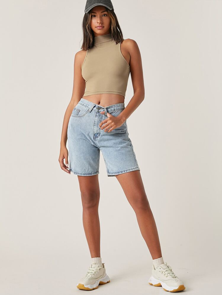 SHEIN BASICS Áo hai dây màu trơn Giải trí - Màu be - Xem 5