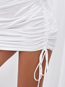 SHEIN Đầm Hội Chữ thập Dây kéo Xù màu trơn Gợi cảm - trắng - Xem 3