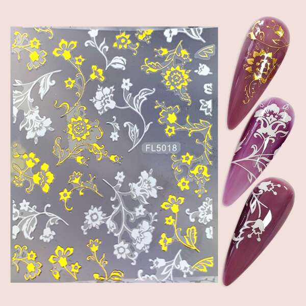 

1sheet Flower Pattern Nail Sticker, Multicolor