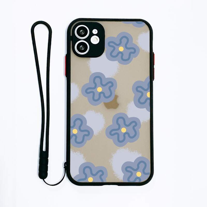 

Floral Print Phone Case With Lanyard, Black