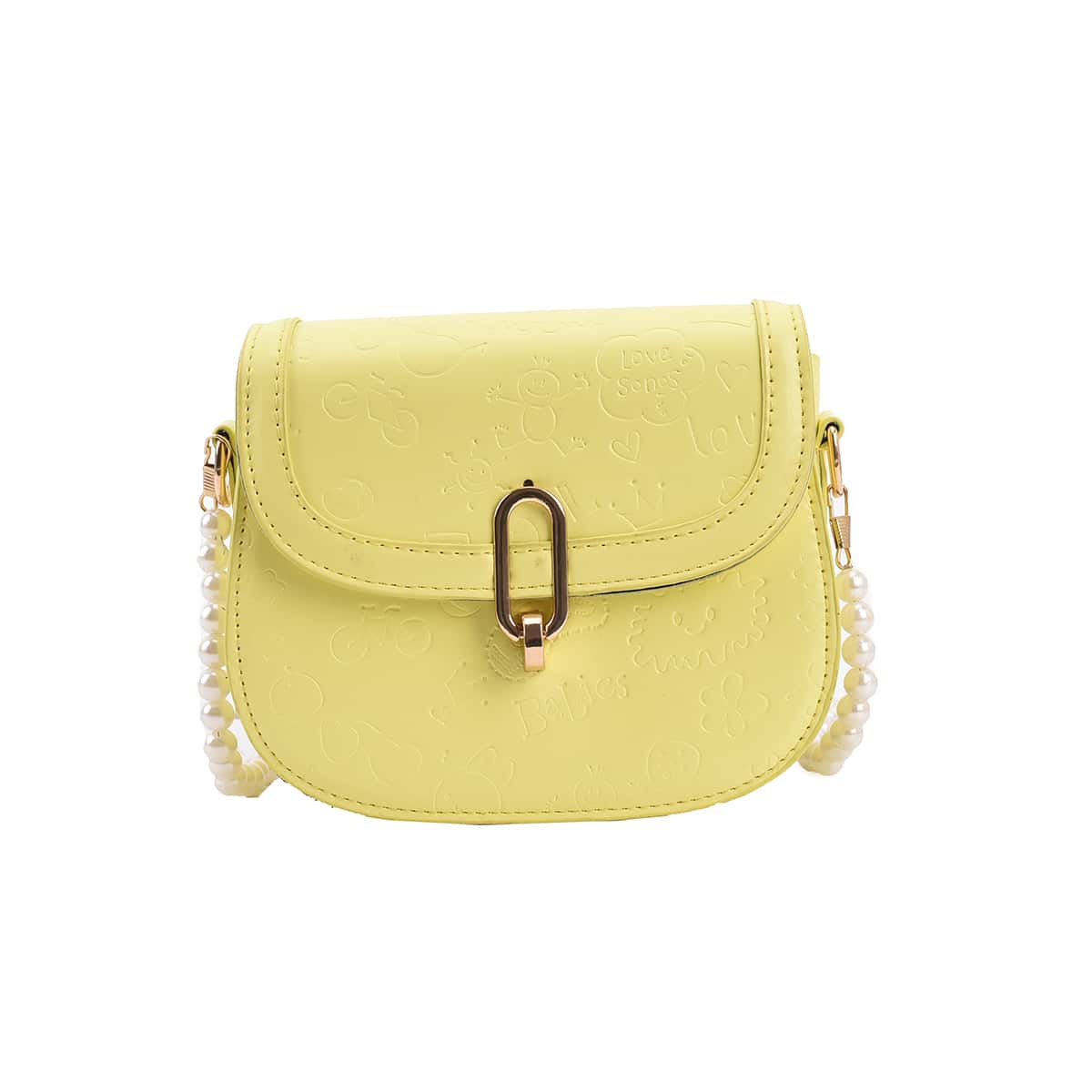 

Faux Pearl Strap Saddle Bag, Yellow