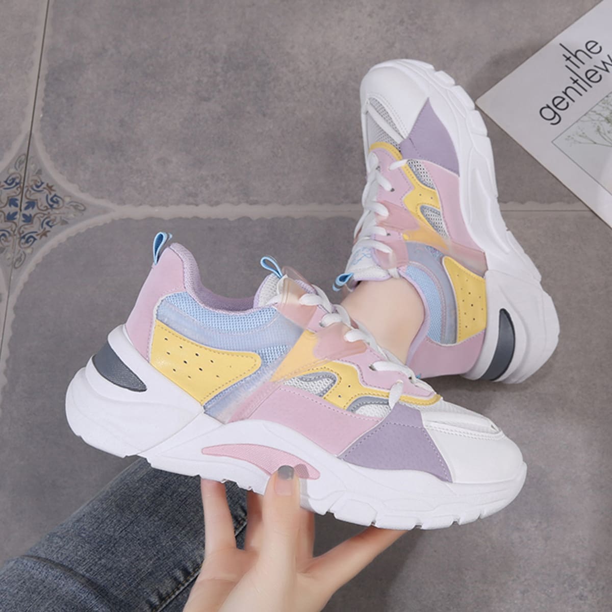 

Color Block Chunky Sneakers, Pink