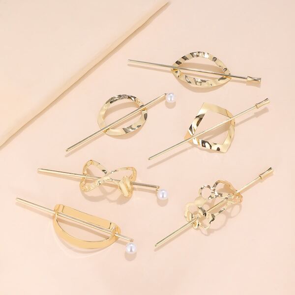 

6sets Hair Slide With Stick, Gold