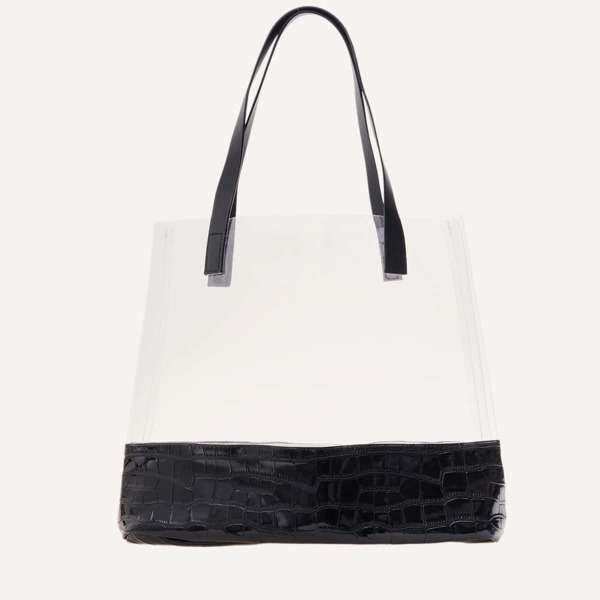 

Clear Croc Embossed Shoulder Tote Bag, Black