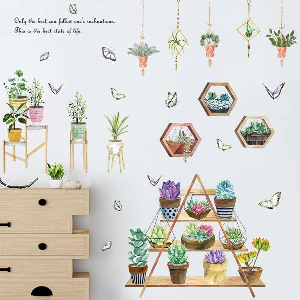 

1set Potted Plants Pattern Wall Sticker, Multicolor