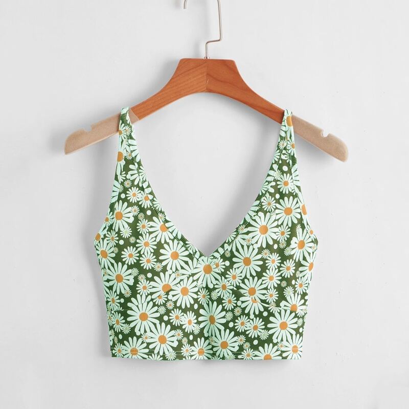 

Daisy Ribbed Crop Cami, Green