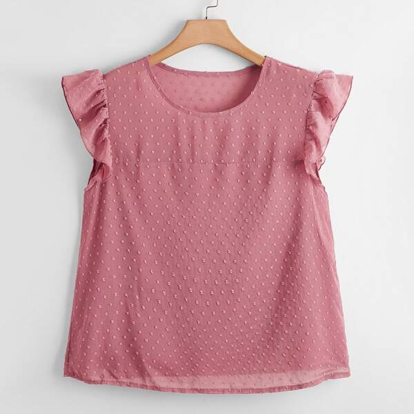 

Plus Swiss Dot Ruffle Trim Blouse, Dusty pink