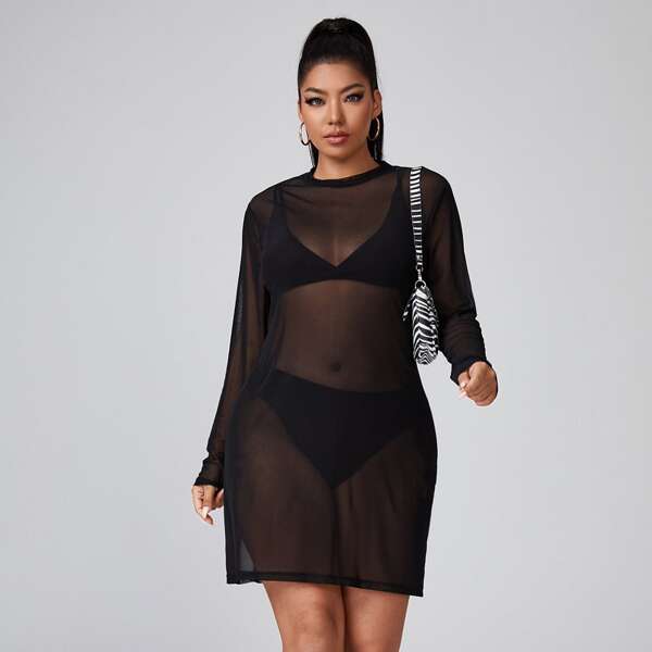 

Plus Sheer Mesh Dress Without Lingerie, Black