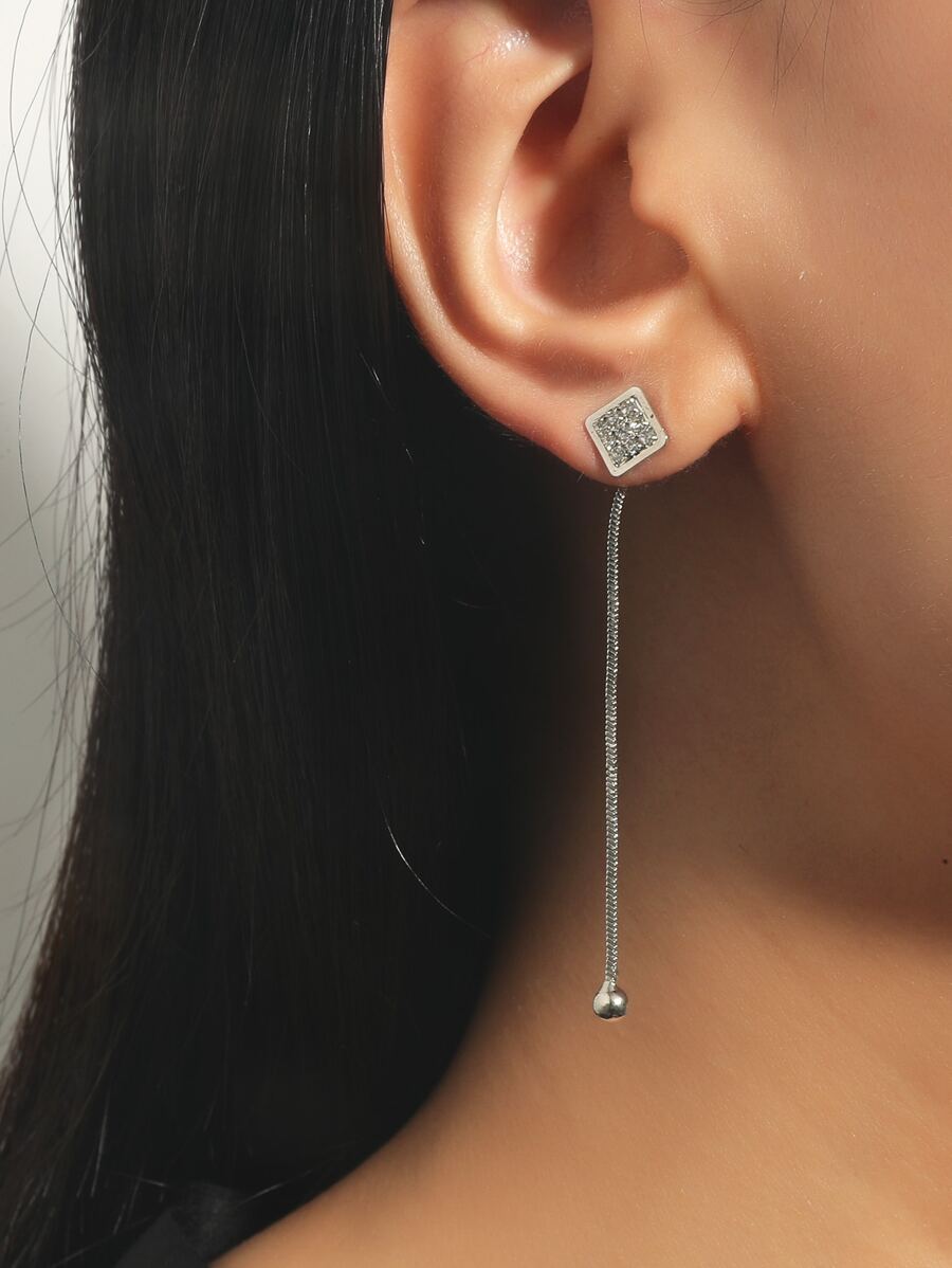 水鑽細節耳環 - 銀色 - 查看 1
