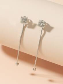 水鑽細節耳環 - 銀色 - 查看 2