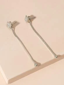 水鑽細節耳環 - 銀色 - 查看 3