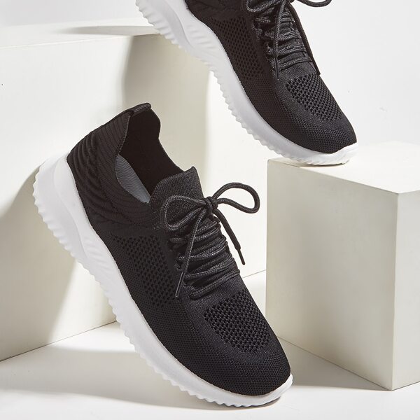 

Lace-up Decor Breathable Sneakers, Black