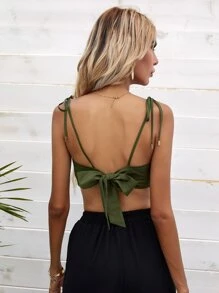 SHEIN VCAY 金屬圓環褶邊後綁帶吊帶上衣 - 軍綠色 - 查看 2