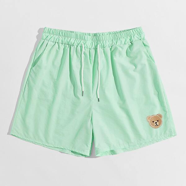 

Guys Cartoon Bear Patched Shorts, Mint green