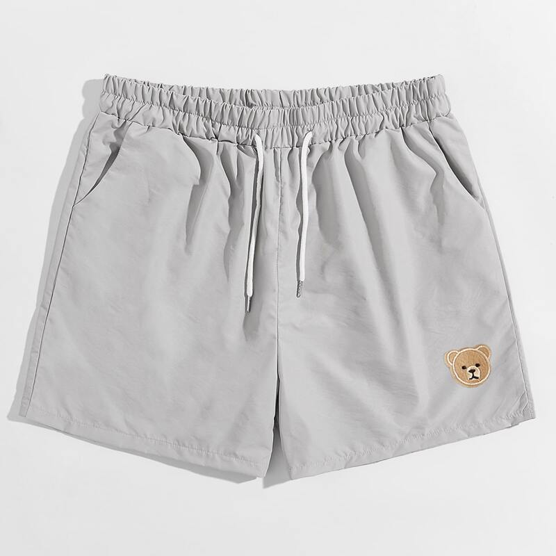 

Guys Cartoon Bear Patched Shorts, Light grey
