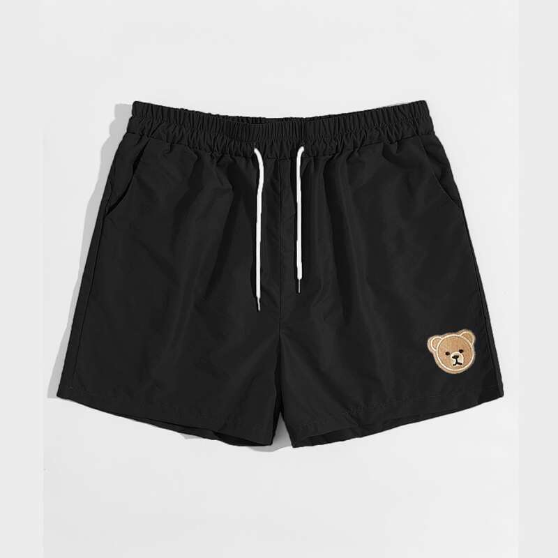 

Guys Cartoon Bear Patched Shorts, Black