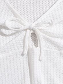 SHEIN EZwear Lettuce Trim Knot Front Waffle Knit Tee - White - View 3