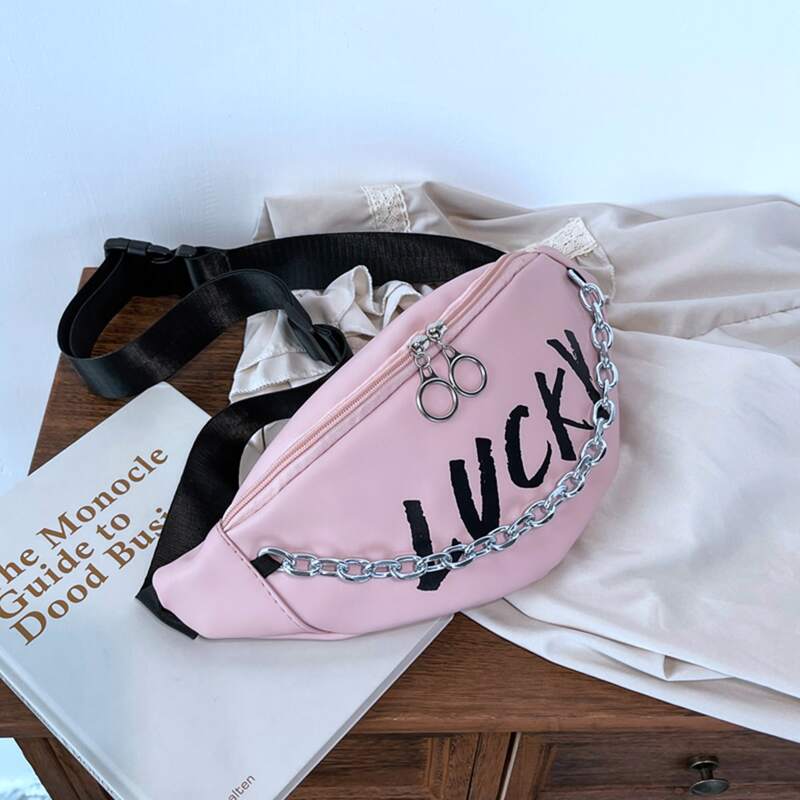 

Chain Decor Letter Graphic Fanny Pack, Pink