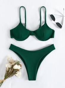 SHEIN Swim 夏日沙灘肋骨下線胸墊比基尼套裝