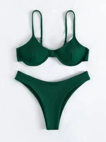 SHEIN Swim 夏日沙灘肋骨下線胸墊比基尼套裝