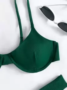 SHEIN Swim 夏日沙灘肋骨下線胸墊比基尼套裝