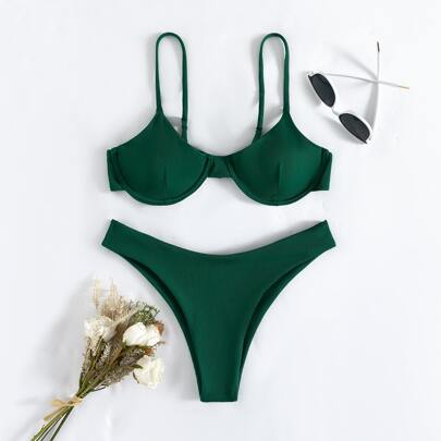 Rib Underwire Bikini Swimsuit