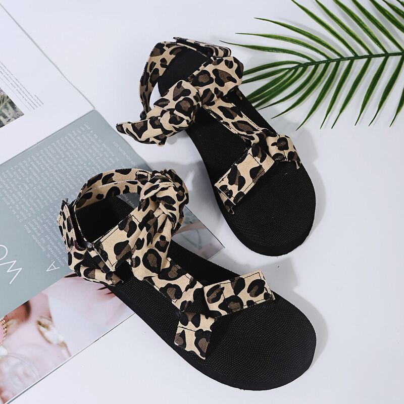 

Leopard Bow Decor Sport Sandals, Multicolor