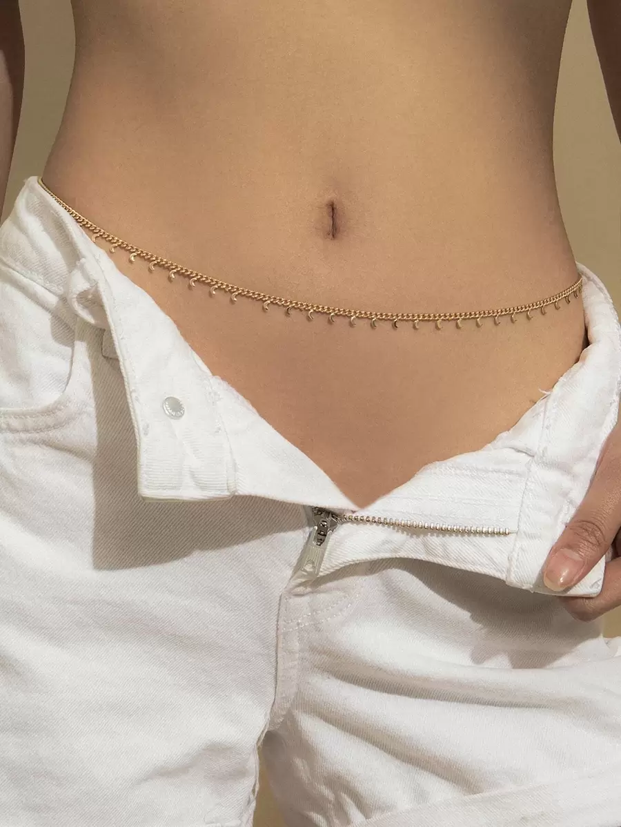 Moon Tassel Charm Waist Chain - Yellow Gold - View 1