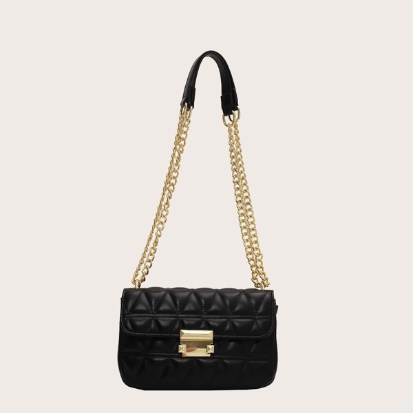 

Quilted Flap Chain Bag, Black