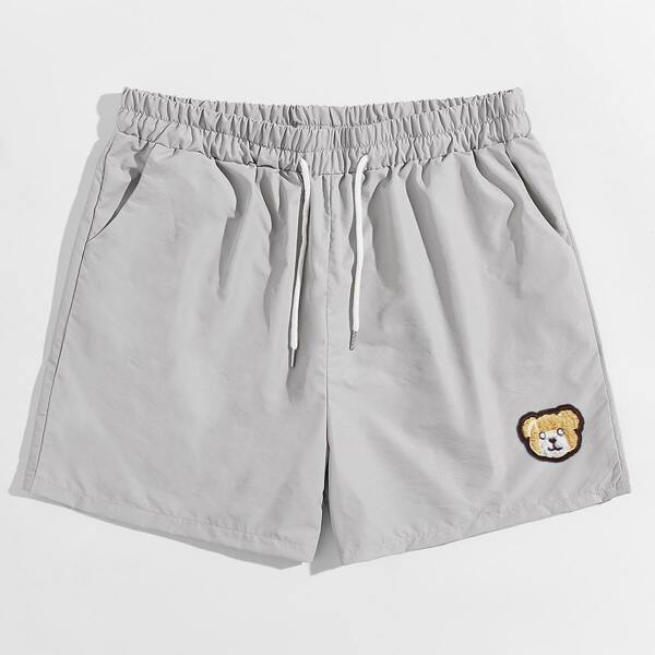 

Guys Cartoon Bear Patched Shorts, Light grey